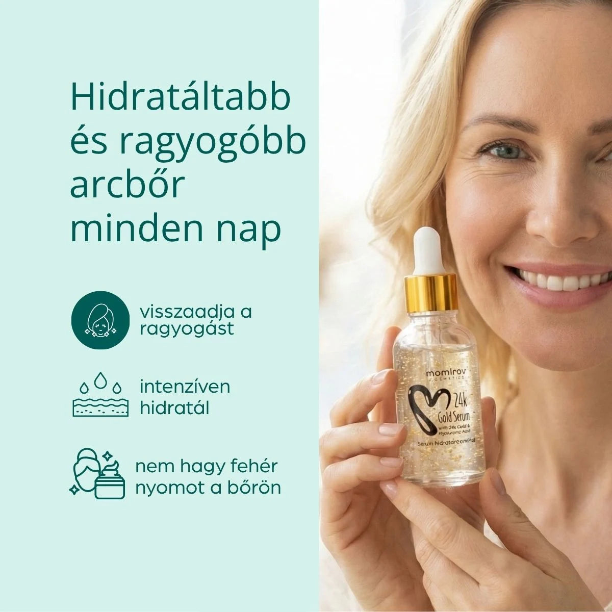24K arany szérum hialuronsavval, 30 ml