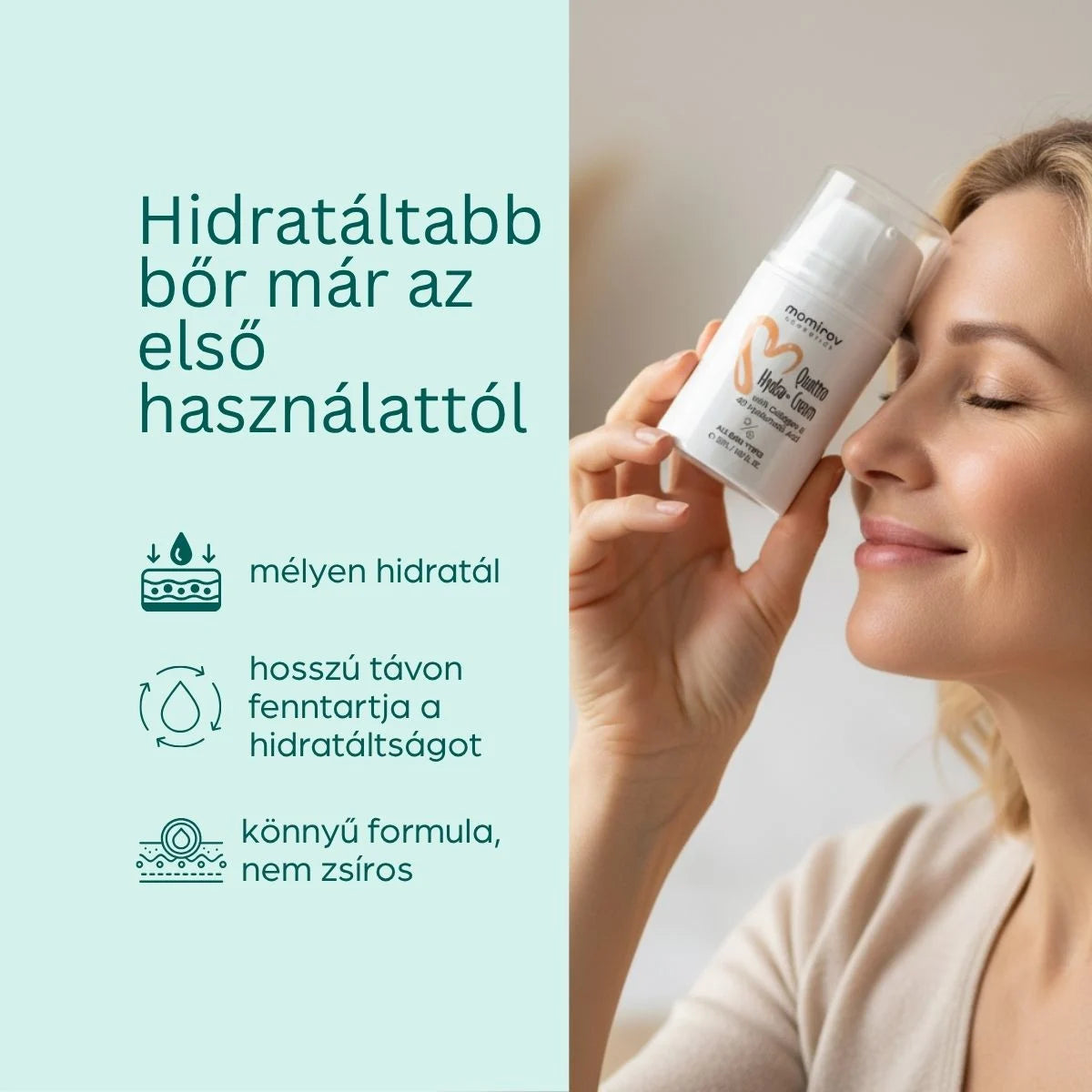 Quattro Hydra+ krém kollagénnel és 4 féle hialuronsavval, 50 ml