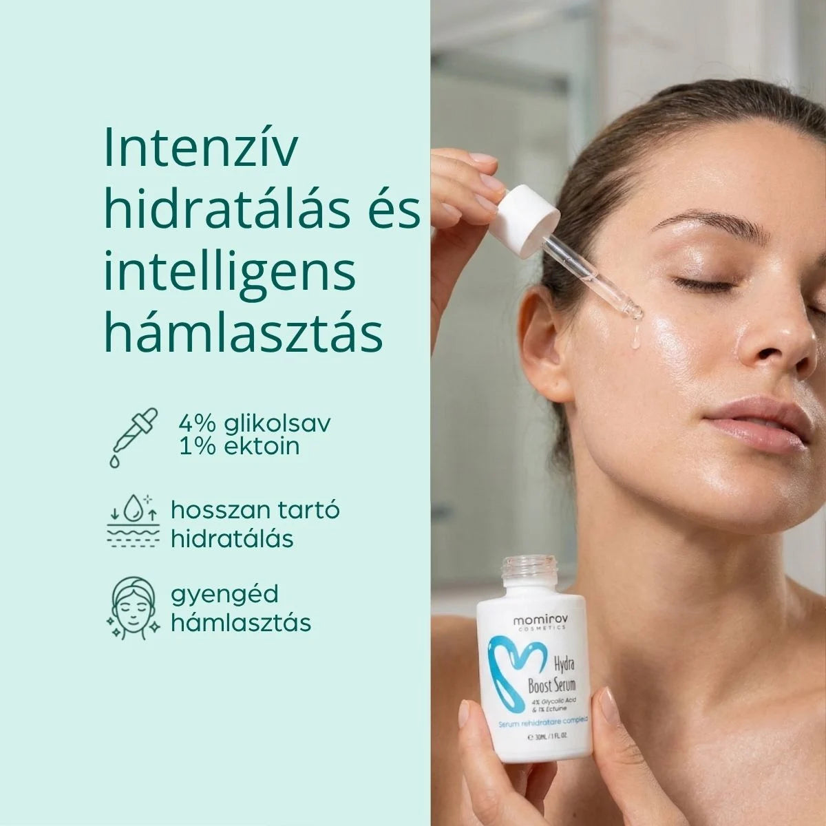 Hydra Boost szérum 4% glikolsavval és 1% ektoinnal száraz bőrre, 30 ml