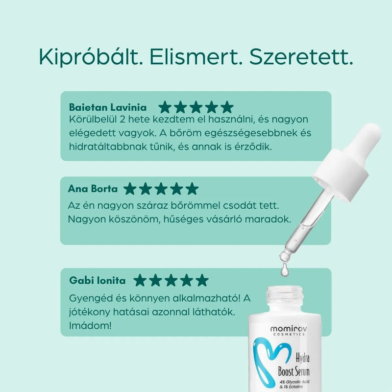 Hydra Boost szérum 4% glikolsavval és 1% ektoinnal száraz bőrre, 30 ml