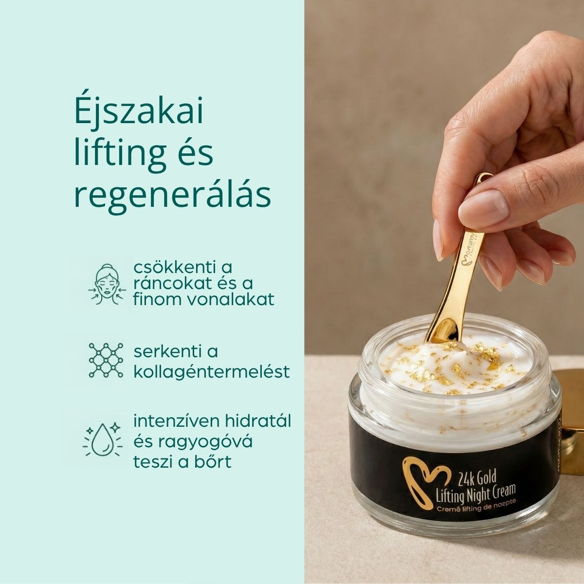 24K éjszakai lifting krém arannyal és 10% Tens-up hatóanyaggal, 50 ml