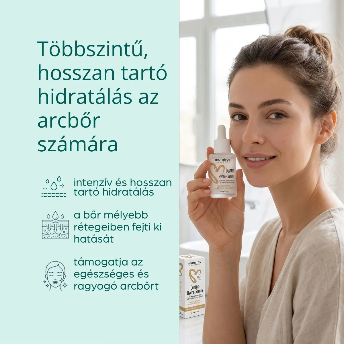 Quattro Hydra+ szérum 4D hialuronsavval, szkvalánnal és ektoinnal, 30 ml
