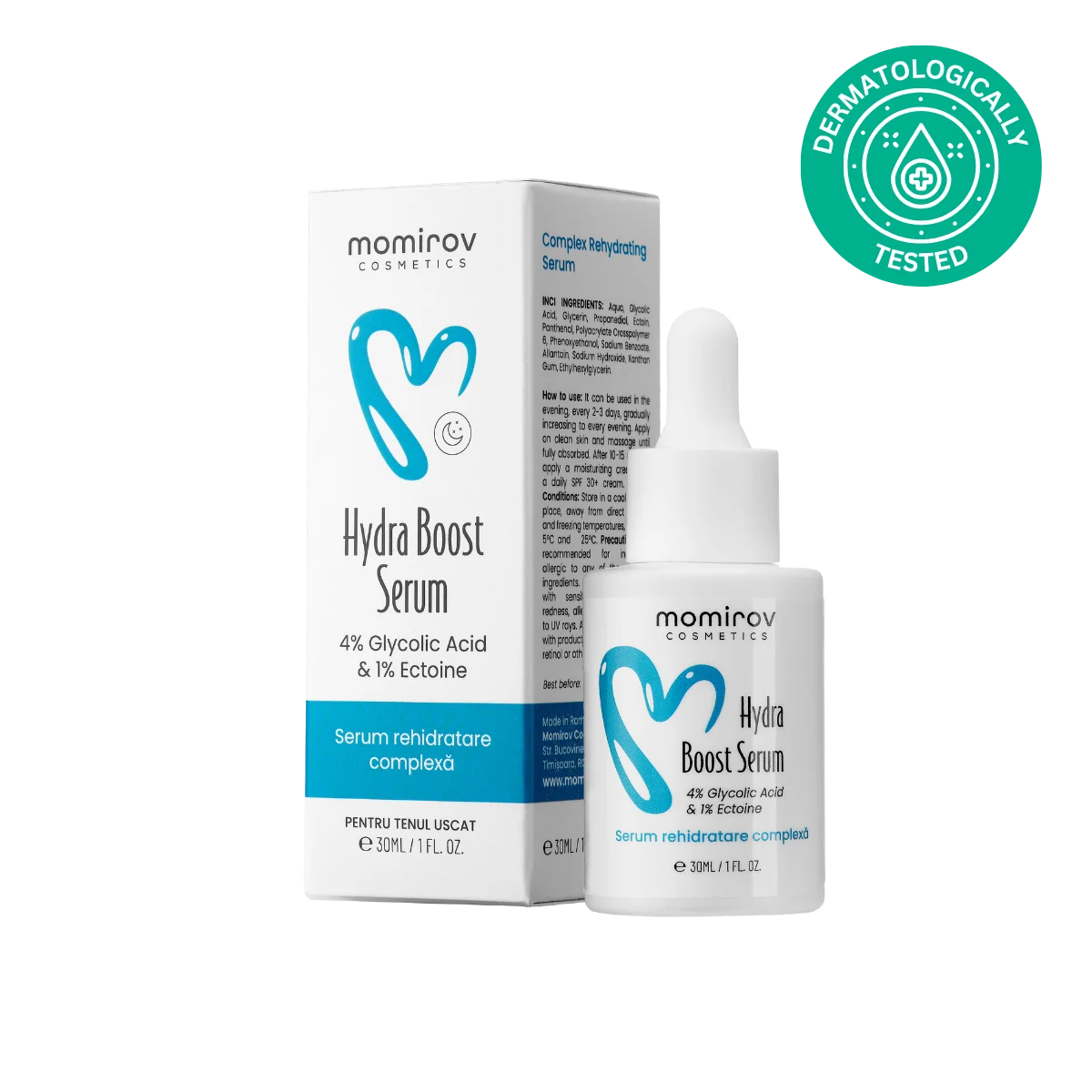 Hydra Boost szérum 4% glikolsavval és 1% ektoinnal száraz bőrre, 30 ml